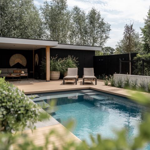 Stijlvolle tuin met zwembad