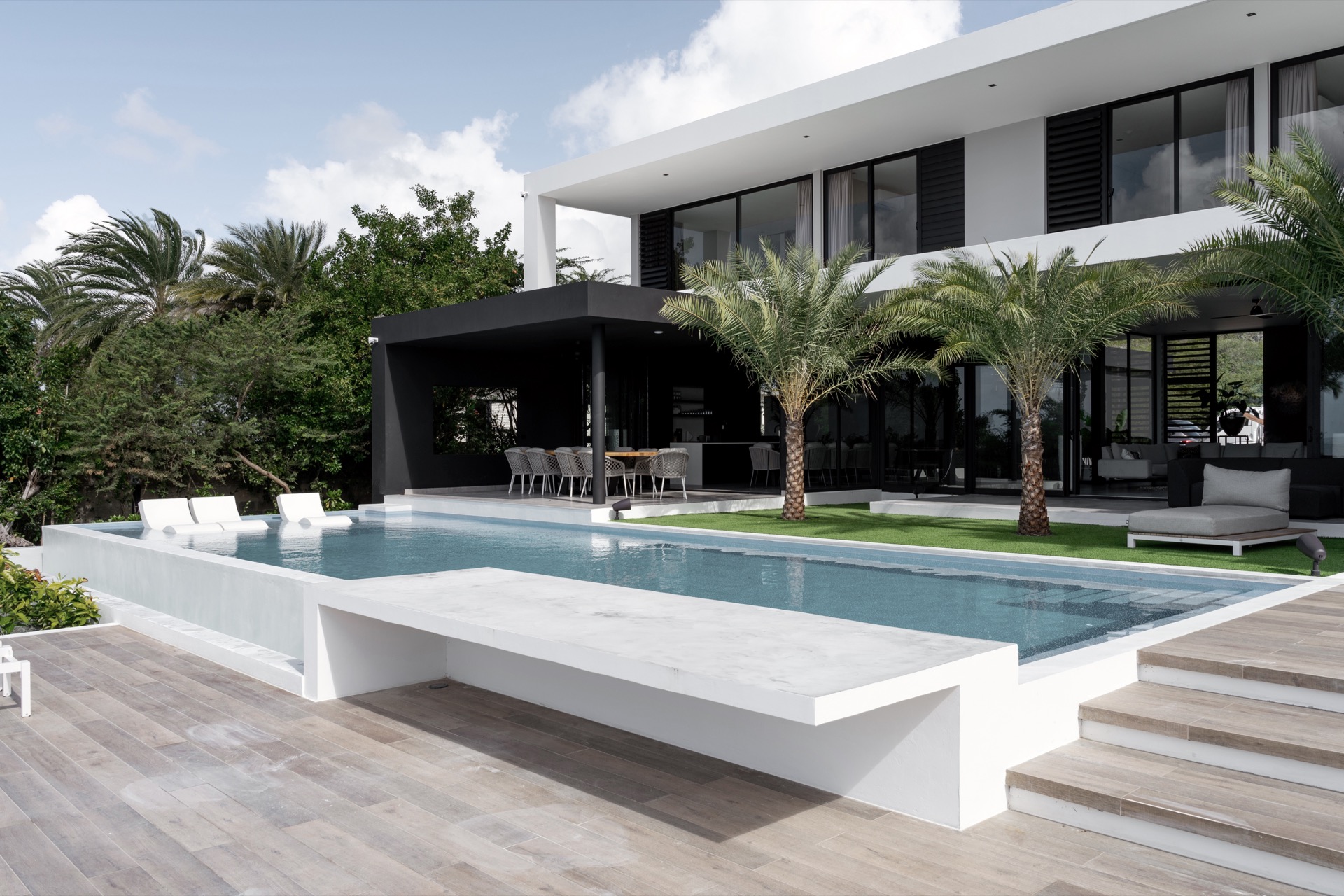 modern architecture: overview of the modern villa with large windows and geometric design, Luxury, Design, Exclusive, Modern, Custom Made, Special, Beautiful