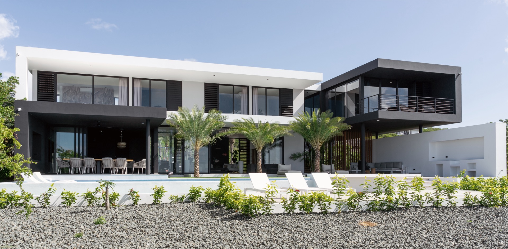 modern architecture: modern villa facade with large windows and black boxes, Luxury, Design, Exclusive, Modern, Custom Made, Special, Beautiful