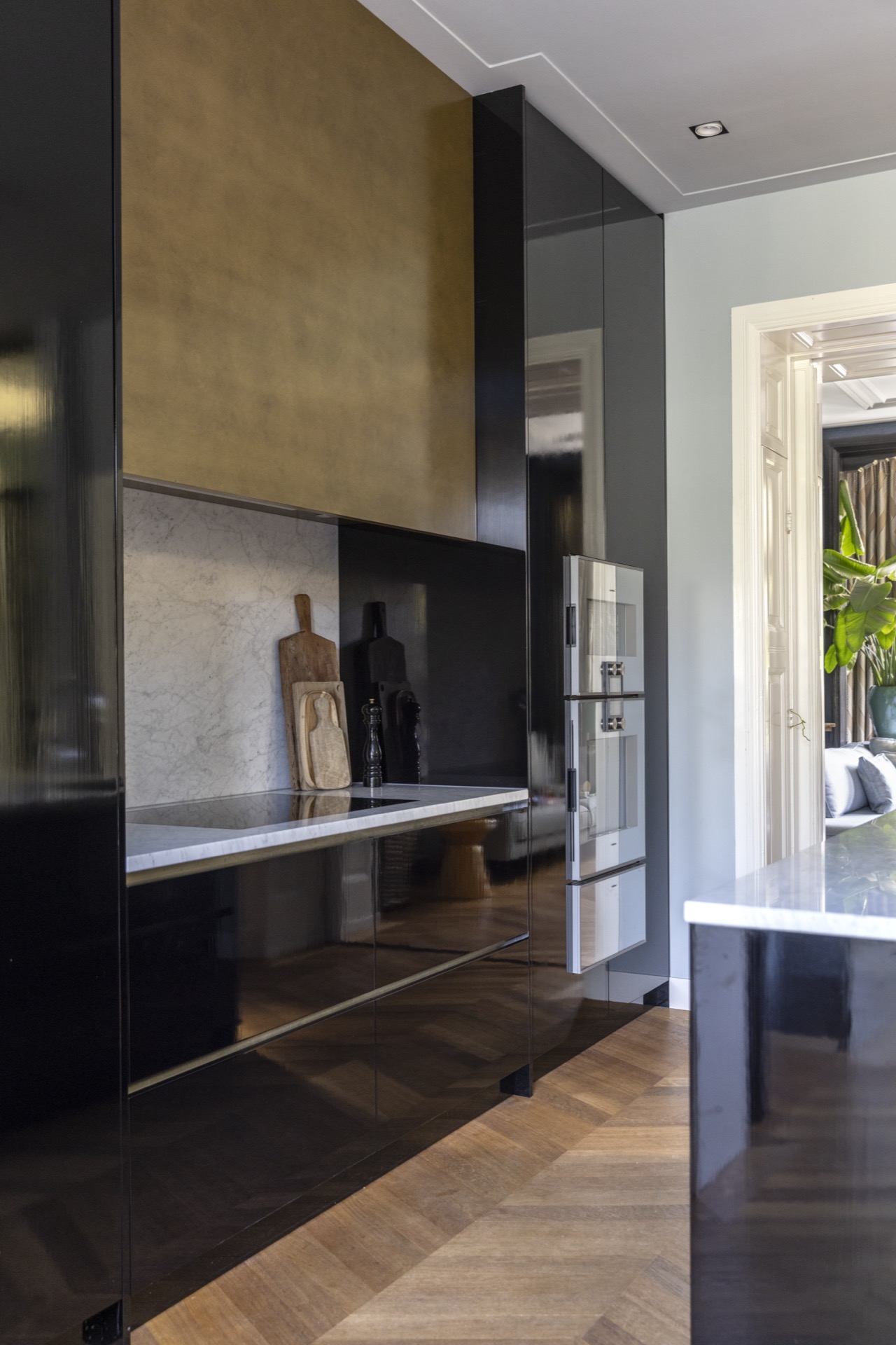 home extension design: modern kitchen with black high gloss cabinets and marble counter, Luxury, Design, Exclusive, Modern, Custom Made, Special, Beautiful