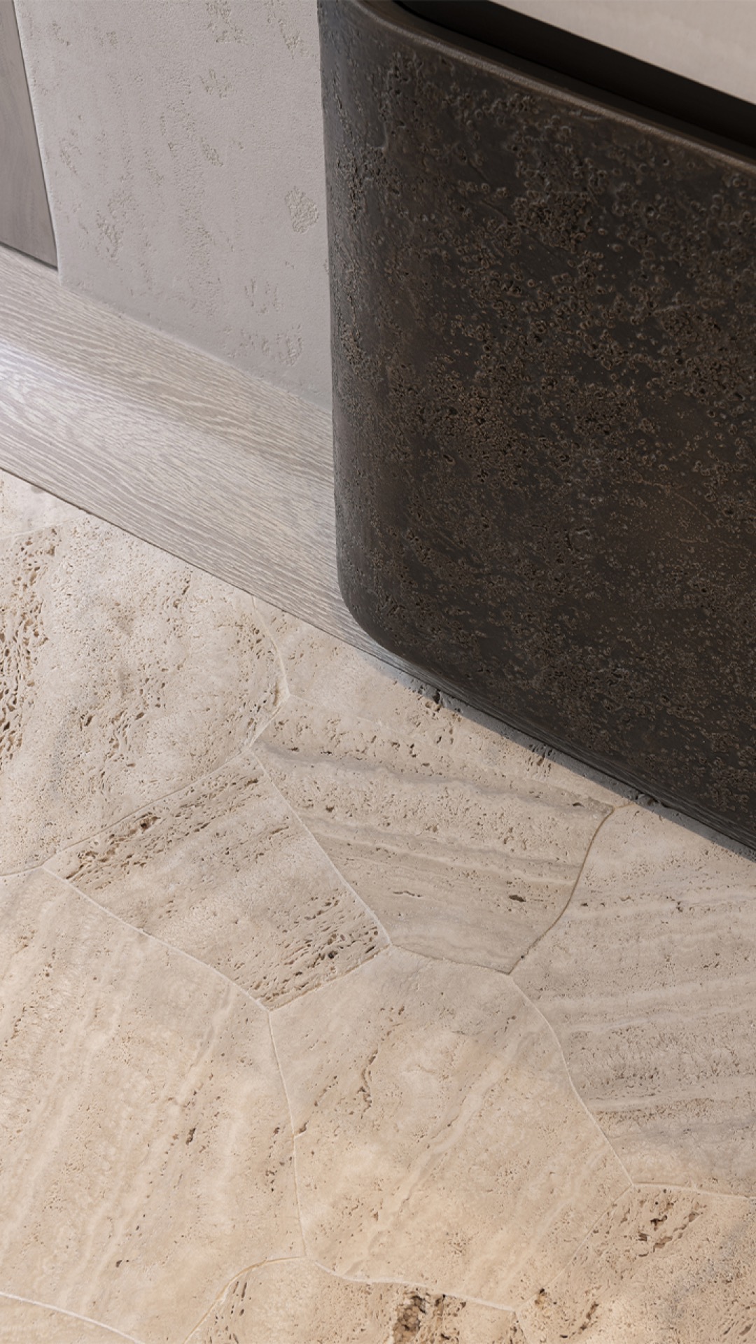design interno materiali naturali: elemento in metallo nero e pavimento beige con texture in interno, Luxury, Design, Exclusive, Modern, Custom Made, Special, Beautiful