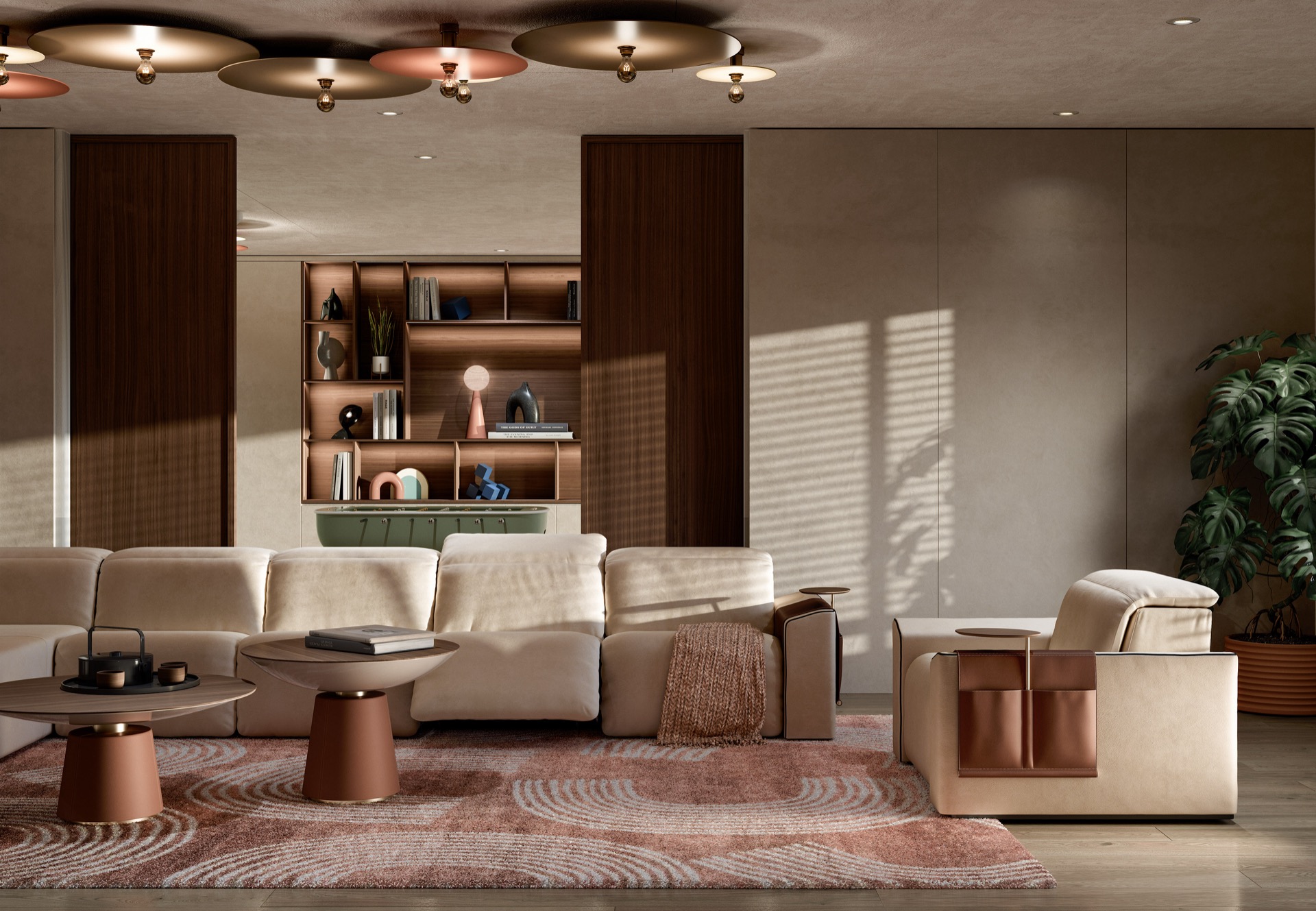 interni case moderne: soggiorno di lusso con divano e tavolini, grandi finestre e materiali naturali, Luxury, Design, Exclusive, Modern, Custom Made, Special, Beautiful